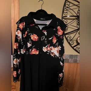 SHEIN Long Sleeve Black Dress with Vibrant Floral Print